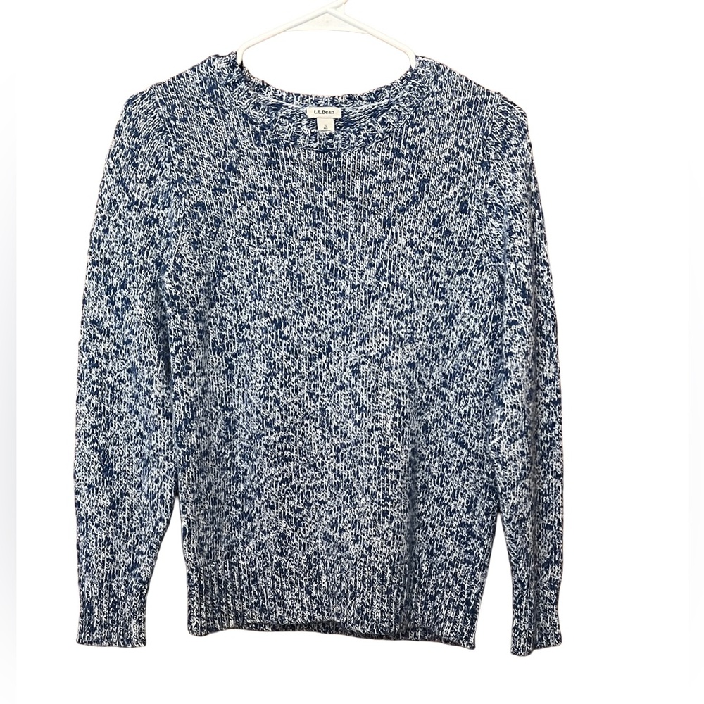 L.L. Bean Signature 100% cotton Crewneck Chunky Cable Knit Blue Marled Small